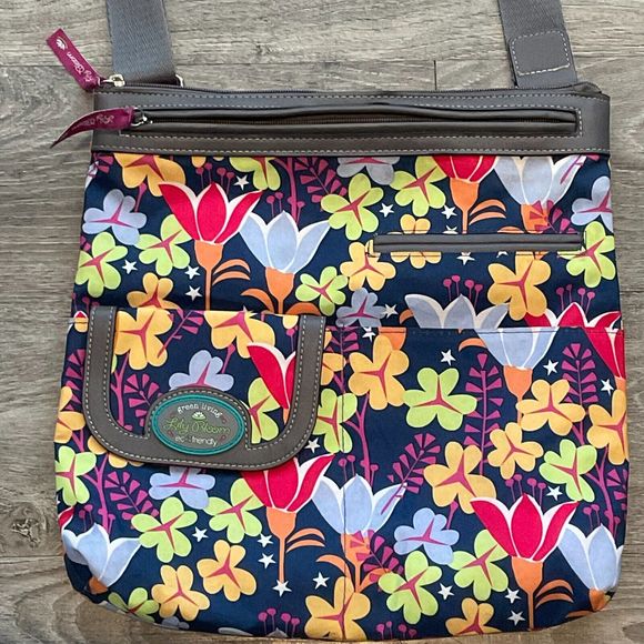 Lily Bloom Crossbody‎ Canvas Purse Multicolored Floral Pockets Adjustable Strap - Picture 2 of 6